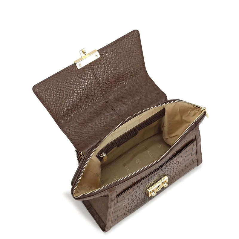 Da Milano Small Croco Leather Shoulder Bag - Walnut